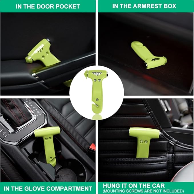MOTORBUDDY 2-Pack Car Safety Hammer, Auto Emergency Escape Hammer with Window Breaker and Seat Belt Cutter, Emergency Escape Tool for Car Accidents, Glow in The Dark