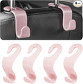 Car Back Seat Headrest Hooks, 4PCS Vehicle Backseat Storage Organizer Hanger, Auto Headrest Hidden Hook Universal for Handbag Purse Backpacks Bags and Groceries (Light Pink)