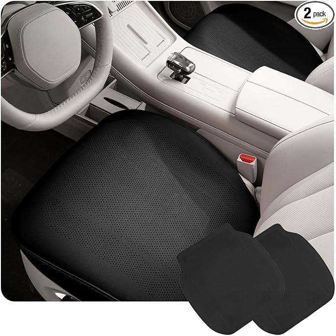 ontto 2 PC Front Seat Bottom Cushions,Universal Seat Cushion fits Car Sedan SUV Truck,Breathable PU Leather Car Seat Mat Cushion Protector for Driving,Seat Pat with Buckle Fixing,Black