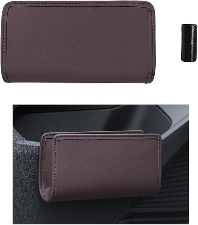 Car Trash Can, Foldable Leather Hanging Trash Bag, Multi-Function Mini Storage Box, Garbage Can for Car, Brown