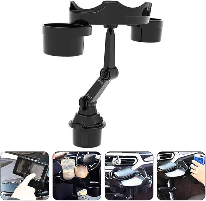 Car Cup Holder Expander with Rotatable Tray, Multi-Functional Car Food Tray and Drink Holder for Vehicle Interior Accessories, Compatible with Standard Cup Sizes, Swivel Design for