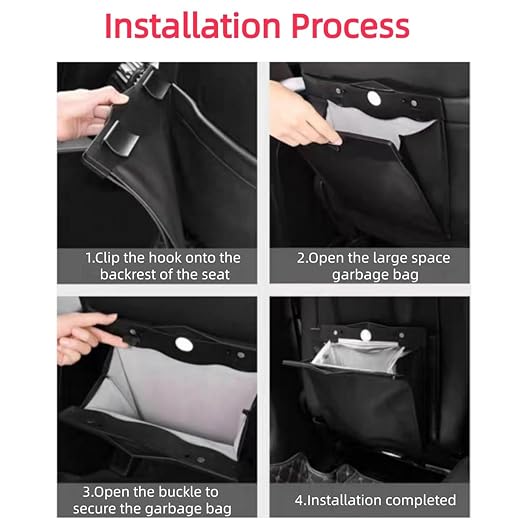 Car Leather Trash Bag Smart LED Waterproof Organizer Storage Garbage Can (Black)