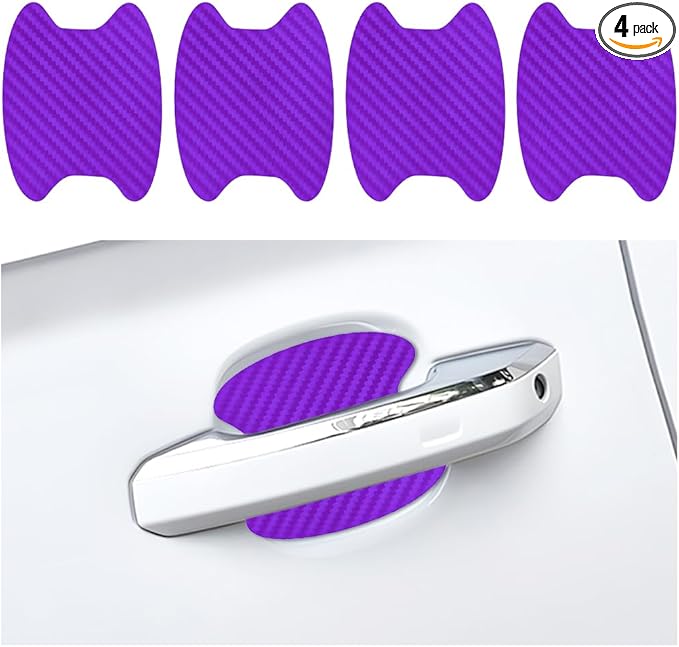 Car Door Handle Cup Scratch Protector, 4PCS 3D Carbon Fiber Vehicle Handle Bowl Sticker, Automotive Exterior Door Cup Protection Decal, Universal for SUV Caravan Automobile (Purple)
