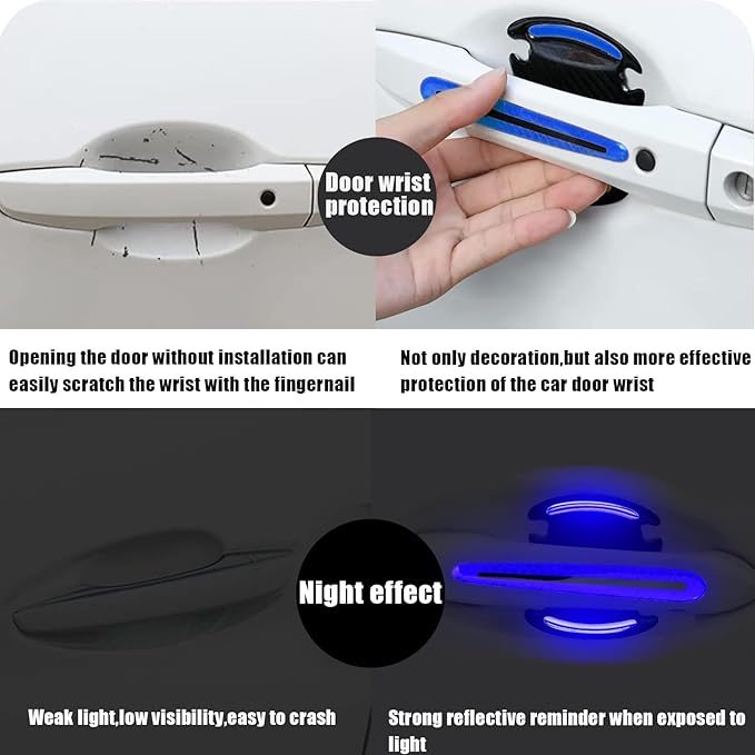 8Pcs Car Door Handle Protector Reflective Sticker,3D Carbon Fiber Universal Door Handle Scratch Protector Cover,Self-Adhesive & Non-Marking,Paint Guard Protective Films (Blue)