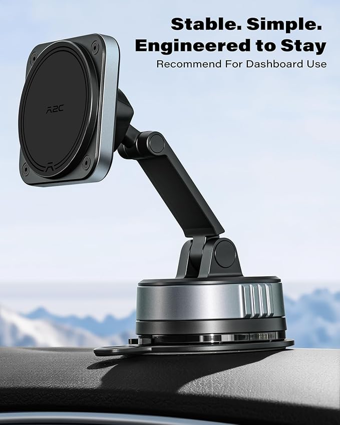 APPS2Car Dashboard Phone Mount for MagSafe, Strong Magnetic Car Phone Holder with Gel-Lock™ Suction, Dual Pivot Adjustable Arm, Stable Fit for iPhone 12–17 Series