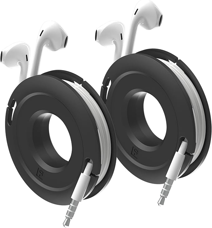 Side Winder Mini and Max Headphone, Earbud and Charging Cable Winder and Organizer Perfect for Wrapping Earbuds and Cords for Travel and Organization 2-Pack (Black, Mini)