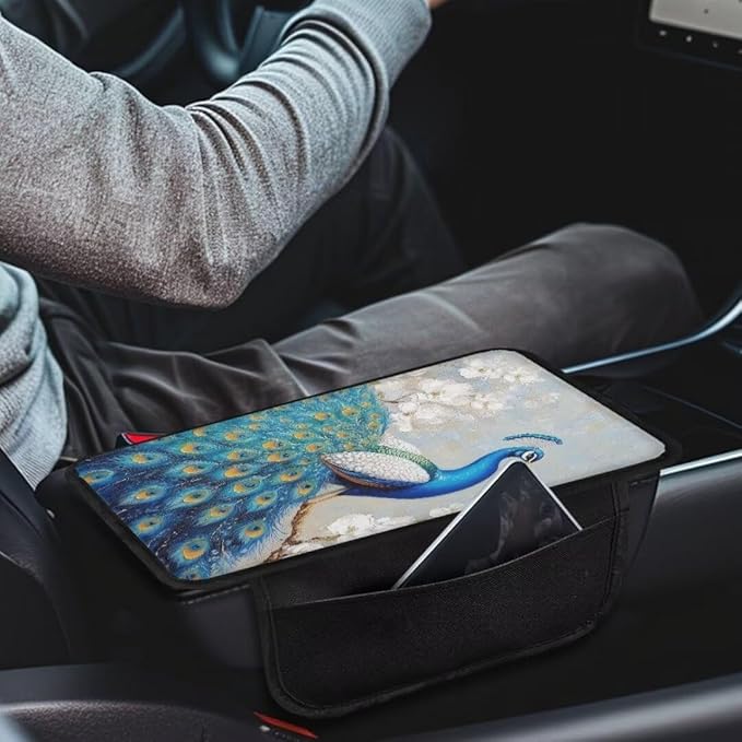 Boatee Peacock Center Console Cover Arm Rest Cover for Car Console Cushion Armrest Mat for Car Accessories Auto Middle Console Organizer Pad Interior Protection for Most Vehicle SUV Truck Car Blue