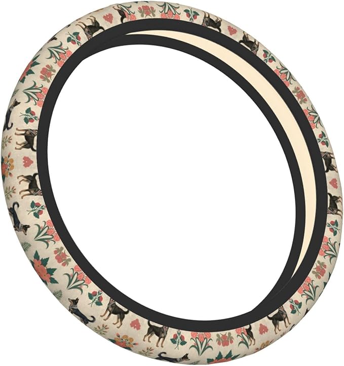 Australian Cattle Dog Florals Universal Fit Steering Wheel Cover for Car, Truck, and SUV, Durable Steering Wheel Protection