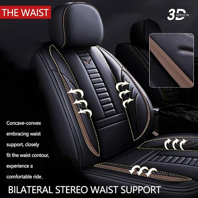 Niscarda for Volkswagen Taos Front Seat Covers 2022-2024, Universal Fit Anti-Slip Seat Protector with 2 * Headrest & 2 * Back Pillow (Black and Coffee, Front Pair)