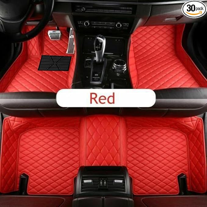 Custom Luxury Leather Car Floor Mats Upgrade Your Car's Interior All-Weather Protection for Cars, SUVs, Trucks Compatible with Automotive Floor Mats (red)