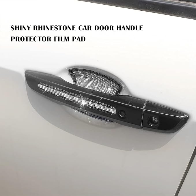 kingsea 8pcs Bling Car Door Handle Protector Stickers,Crystal Rhinestone Glitter Car Door Handles Cup Scratch Protectors Decals Universal (White & Black)