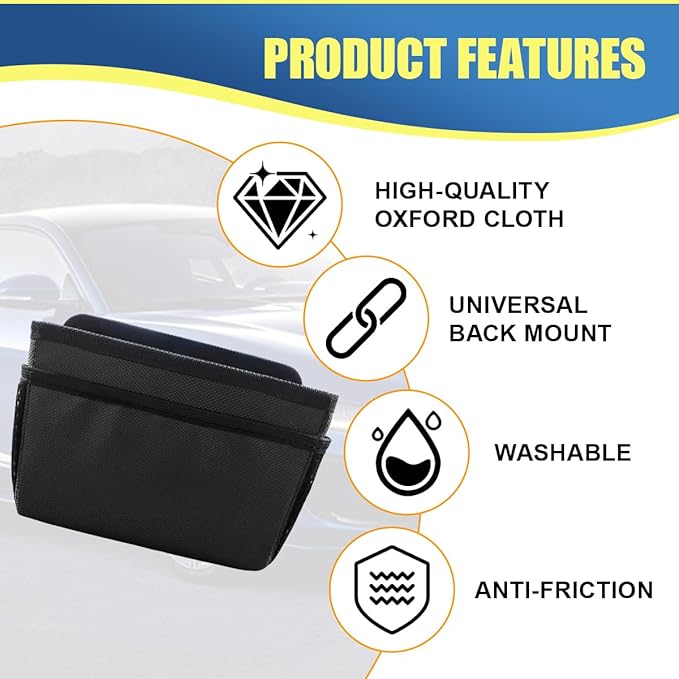 Car Trash Can, Mini Waterproof Hanging Auto Foldable Garbage Organizer Holder, Multi-Pocket Foldable Vehicle Interior Storage Bag Container Accessories for Cars, SUVs, Trucks (Black)