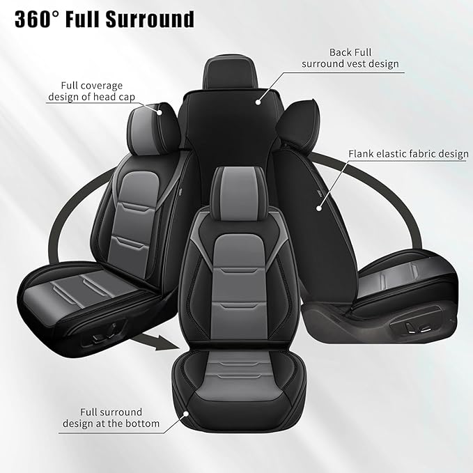 YORKNEIC Seat Covers Full Set Fit for Jaguar E-Pace 2018-2025 Faux Leather Seat Covers Automotive Seat Protectors Cushions (5 Seats,Black&Grey)