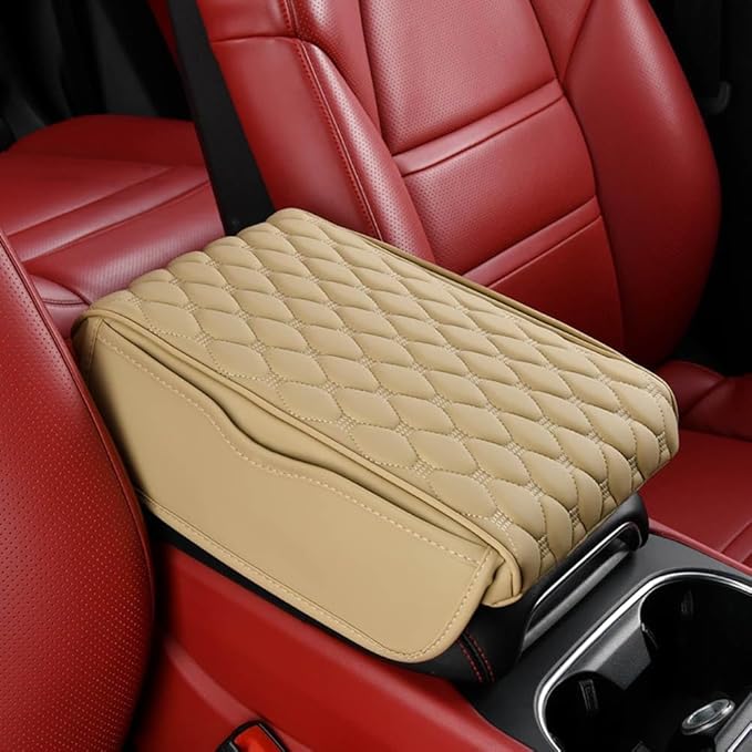 for Subaru Forester SG 2.Gen 2002 2003 2004 2005 2006 2007 2008 Car Center Console Cover, Leather Memory Foam Protection Pad, Hand Rest Pillow with Height Increase, Interior Accessory,Beige