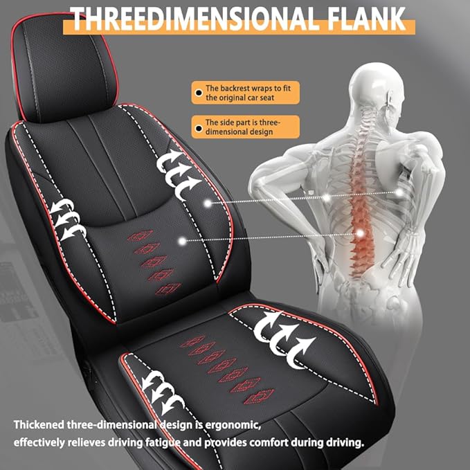Premium Universal Car Seat Cover, Comfortable Leather Seat Cover for 96% of Models, Waterproof Car Seats Protectors Cushions for 5 Seats(Black+Red)
