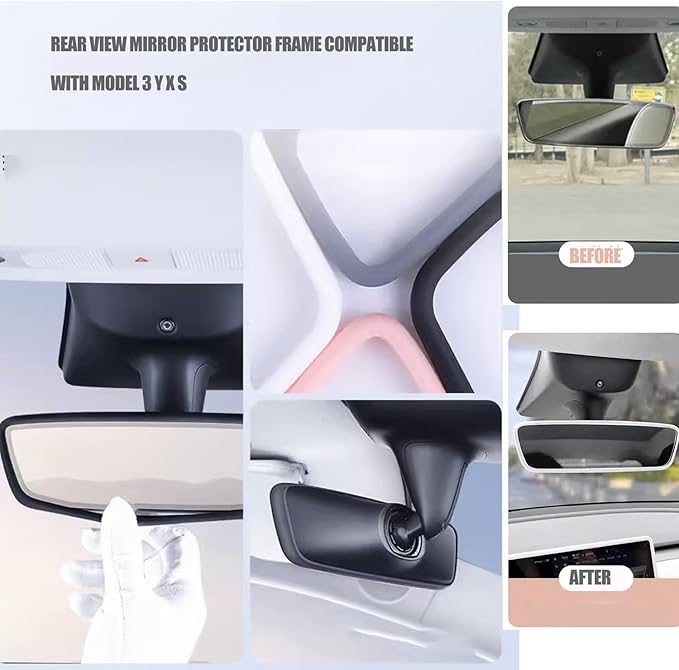 3 in 1 DIY Silicone Pad for Tesla，Center Console Wireless Charging Non Slip Silicone Pad + Screen Protector Frame + Rear View Mirror Cover Compatible with Tesla Model 3/Y 2021-2023