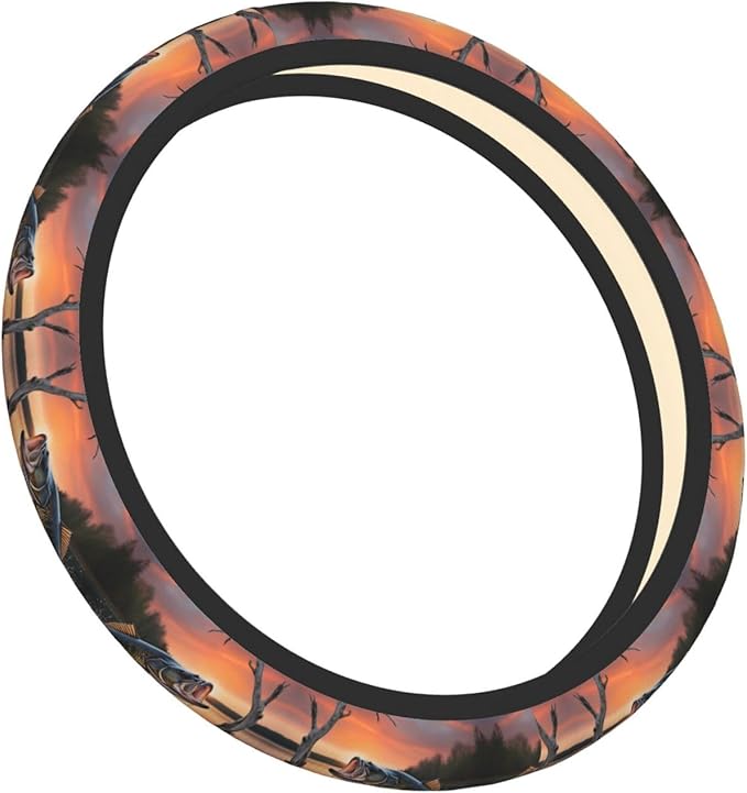 Largemouth Bass Fishing Universal Fit Steering Wheel Cover for Car, Truck, and SUV, Durable Steering Wheel Protection