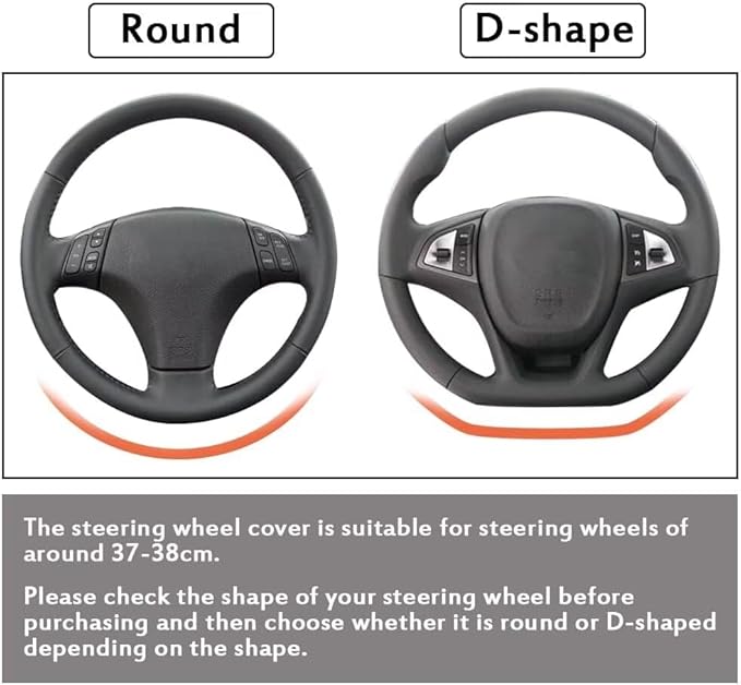 Pahajim Steering Wheel Cover Flat Bottom, D Shaped Car Steering Wheel Wrap PU Leather Anti Skid 14.5-15 Inch (37-38cm) Cubre Volantes Carros for Women Men (Blue)