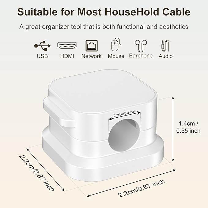 10 Pack Magnetic Cable Clips, Cord Organizer Holder with Strong Adhesive, Desk Cable Management for Home Office Car Desktop Nightstand, Adjustable Wire Keeper (White)