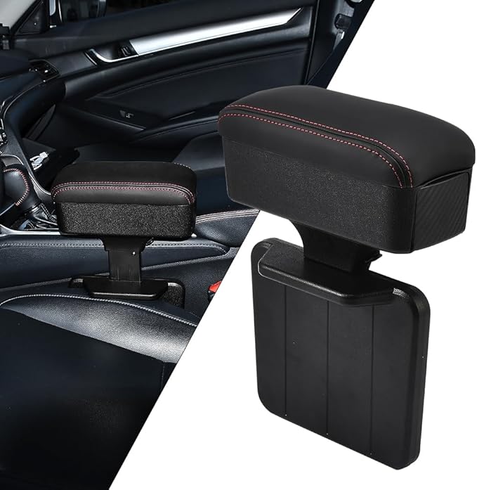 Automotive Armrests, Car Seat Gap Filler Organizer, Car Middle Center Console Arm Rest Cushion Extender with Cup Holder, Forearm Wrist Support Pad Adjustable Lift Elbow Tray (Black red line)