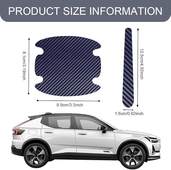 8PCS Car Door Handle Scratch Protector, Car Door Handle Sticker, Carbon Fiber Auto Doors Handles Paint Guard Cover, Waterproof Auto Paint Guard Protective Films Fit for Most Vehicles (Blue)