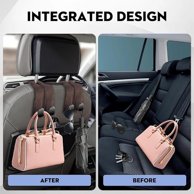 NHHEO Car Purse Hook for Headrest, 2 Pcs Car Seat Back Storage Hook Bendable Leather Universal Vehicle Car Bag Hooks(Brown)