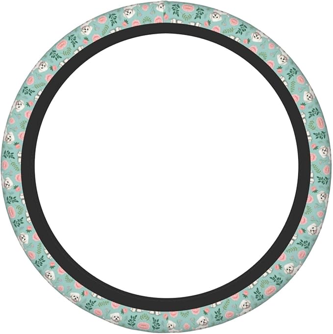 Maltese Floral Universal Fit Steering Wheel Cover for Car, Truck, and SUV, Durable Steering Wheel Protection