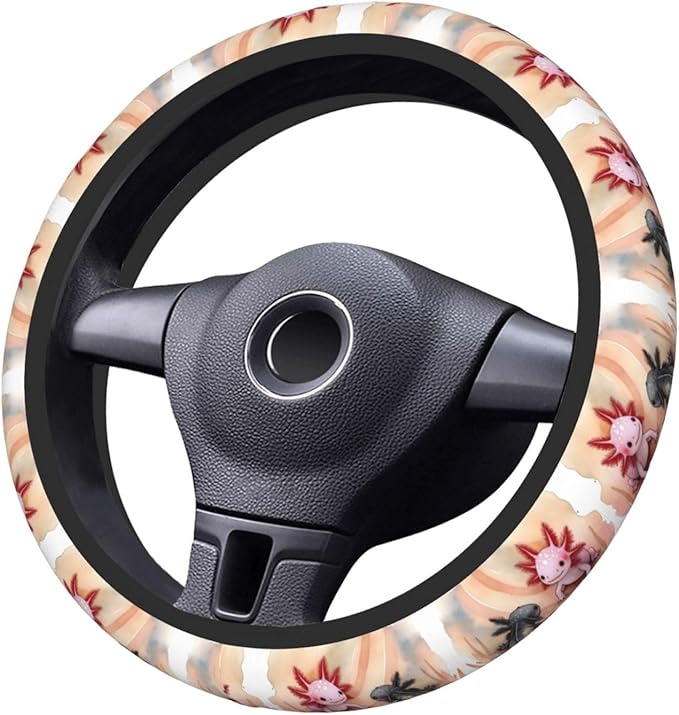 Cute Axolotl Lover Car Steering Wheel Cover, 15 Inch Steering Wheel Cover Stylish Decor for Most Cars