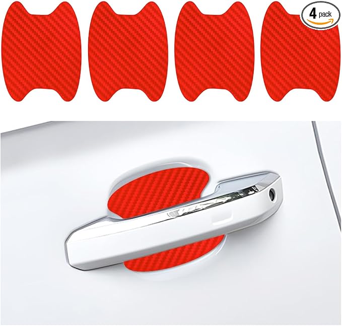 Car Door Handle Cup Scratch Protector, 4PCS 3D Carbon Fiber Vehicle Handle Bowl Sticker, Automotive Exterior Door Cup Protection Decal, Universal for SUV Caravan Automobile (Red)