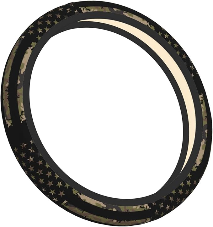 Camo American Flag Neoprene Steering Wheel Cover for Men Women Anti-Slip Elastic Steering Wheel Protective Cover 15in Universal Car Accessories Fit Cars, SUVs, Auto