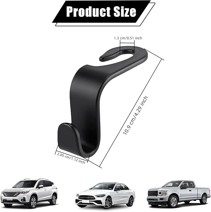 4 PCS Car Headrest Hooks - 360 Rotatable Auto Back Seat Storage Organizer, Universal Vehicle Car Organization Hangers for Purses, Bags, Cloths & Water Bottles Hook Seat Accessories, Black
