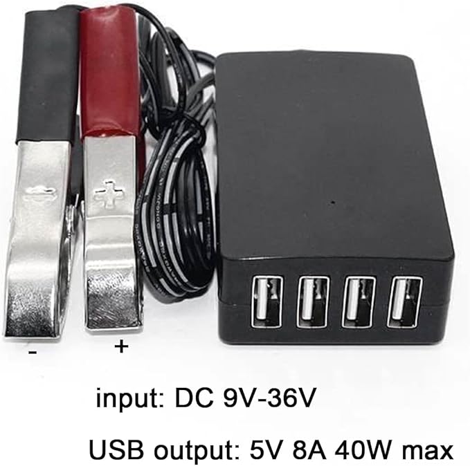 4USB Port Power Adapter with Clip 12V 24V to 5V 8A for Charging Cell Phone USB Power Efficiency USB Power Adapter Charger Car