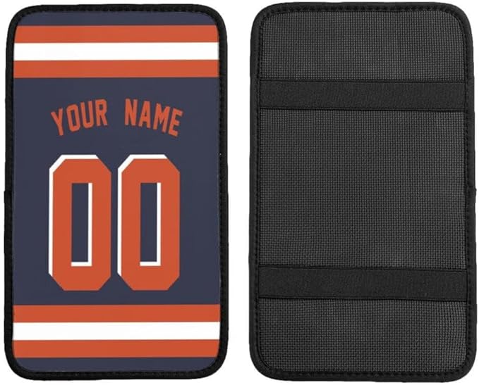 Custom Car Armrest Cover,Add Personalized Name and Number As Gifts for Loyal Football Fans,American Football Auto Center Console Pad Car handrail Box Cushion,Fit for Most Car Seat Box Cover Protector