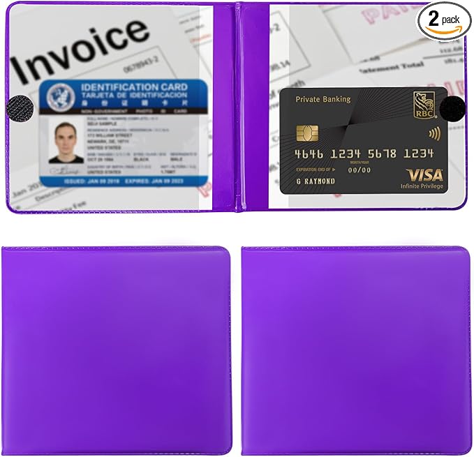 Ziciner 2PCS Car Registration and Insurance Holder, 5.2"× 4.7" Leather Auto Glove Box Organizer with Closure, Essential Car Document Holder for Card, Driver License (Purple)