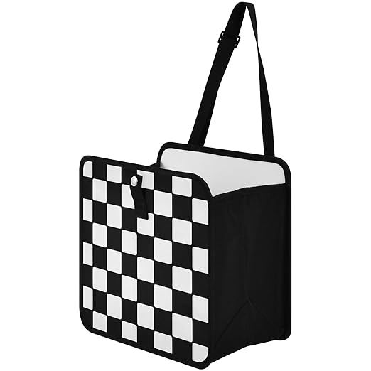 Car Trash Can Car Organizer Car Garbage Can with Adjustable Strap for Back Front Seat Console Waterproof Leakproof Collapsible Portable 8.66 Inch Checkerboard
