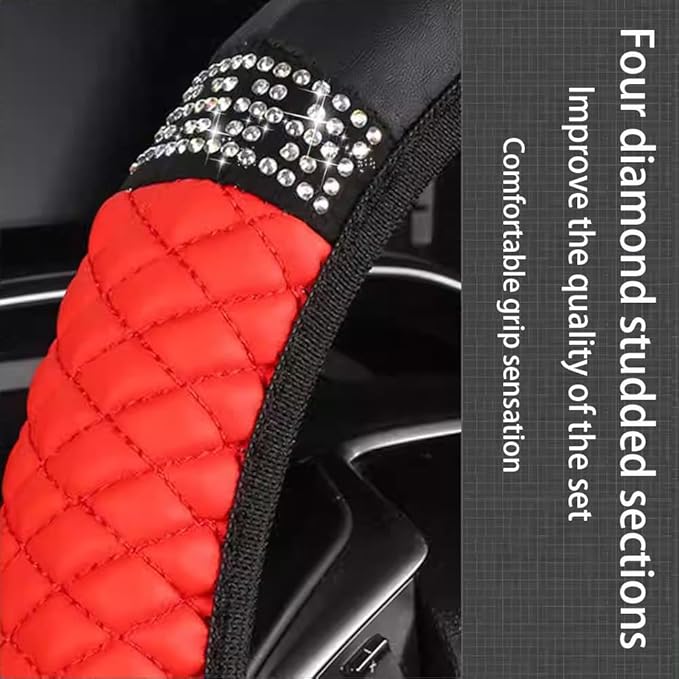 WLERIR Microfiber Leather Steering Wheel Cover with Anti-Slip Lining Universal Car Accessory for Steering Wheel with a Diameter of 14.5-15 inch (Red)