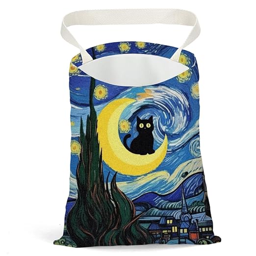 Pykfrhh Black Cat Car Trash Bag, Car Trash Bag Hanging, Waterproof Cars Back Seat Hanging Organizer and Storage Trash Bags for Vehicle Travelling Camping Moon Decor