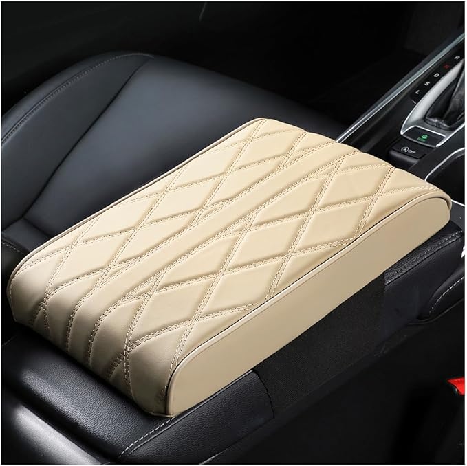 Mandark Car Center Console Cover, Soft Leather Memory Foam Automotive Armrest Seat Box Cushion Pad, Waterproof Comforable Vehicle Arm Rest Mat Accessories, Universal for RV, SUV, Truck (Beige)