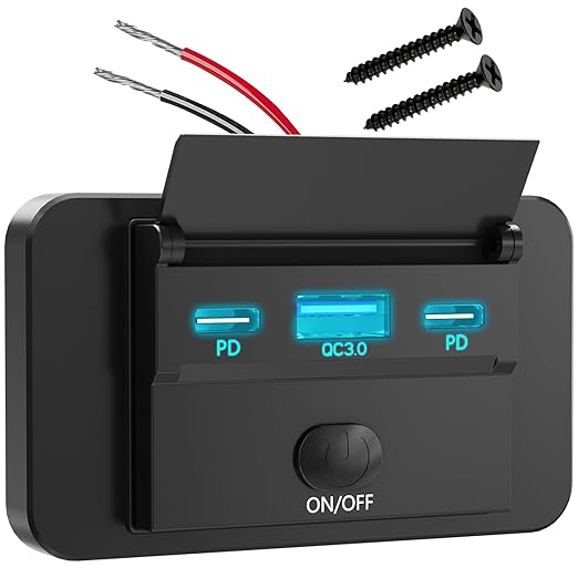 VANONE 12V USB Outlet, Dual 36W PD USB C Ports and 18W QC3.0 USB Charging Port, 12 Volt Outlet Charger Socket Wall Mount, Accessories for Car Bus Boat Marine Motorcycle RV ATV Truck Golf Cart, etc