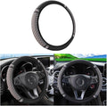 Leather Car Steering Wheel Cover, 15 Inch Colorful Rhinestones Elastic Auto Steering Wheel Protector, Bling Steering Wheel Cover for Women Men, Car Accessories for Cars, Vehicles, SUVs (Gray)