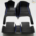 KaiLaiCarCustom Automotive Car Floor Mats for 99.99% Sedan SUV Sports Car Men Women Protection Full Coverage Pads Anti-Slip Leather Floor Lining… (Black+Blue Bars)