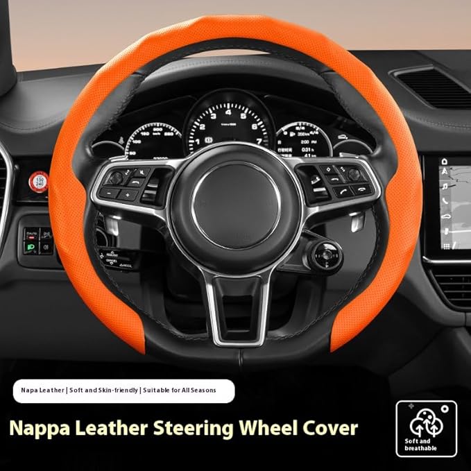 Universal Steering Wheel Cover, D-Type O-Type Design, All Season Car Accessory (Brown)