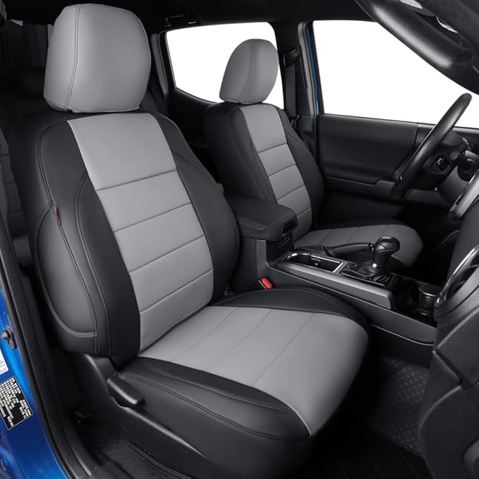 coverdream Tacoma Seat Covers Custom Fit for 2016-2023 Toyota Tacoma Access Cab/Xtra Cab SR SR5,Fully Covered Faux Leather Seat Protector-Full Set(Black/Gray)