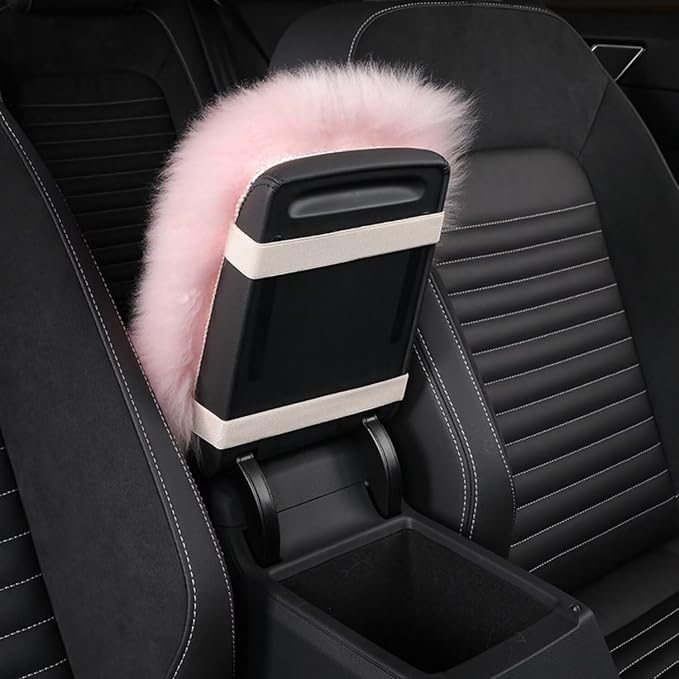 Wool Car Center Console Cover,Universal Fluffy Sheepskin Car Armrest Pad,Car Interior Accessory for Women Men,Armrest Cover Protector for Cars,Vehicles,SUV Red
