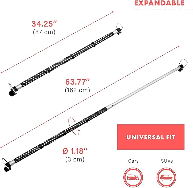 VaygWay Expandable Car Clothes Hanger Bar- Heavy Duty Hanger Metal Storage Suit Rod-Car Hanging Closet Organizer Rack Expandable to 62" -2 Pk Black Rog