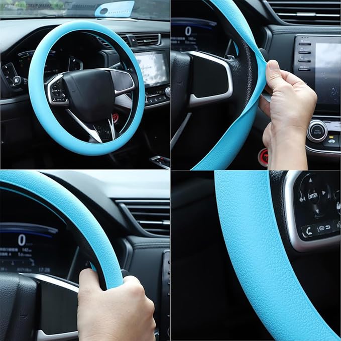 Cool Anti-Slip Silicone Steering Wheel Protector - Universal Car Steering Wheel Protective Cover - Summer Easy to Clean Silicone Car Steering Wheel Cover (Light Green)