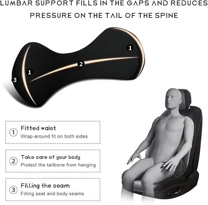 Car Seat Cushion for Driving, Memory Foam Lumbar Support Pillow for Sciatica & Lower Back Pain Relief, Ergonomic Comfort Driver Seat Cushion for Car Home Office Chair