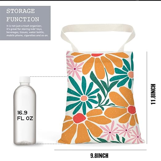 Pykfrhh Flower Car Trash Can, Car Trash Bag Hanging, Waterproof Cars Back Seat Hanging Organizer and Storage Trash Bags for Vehicle Travelling Camping