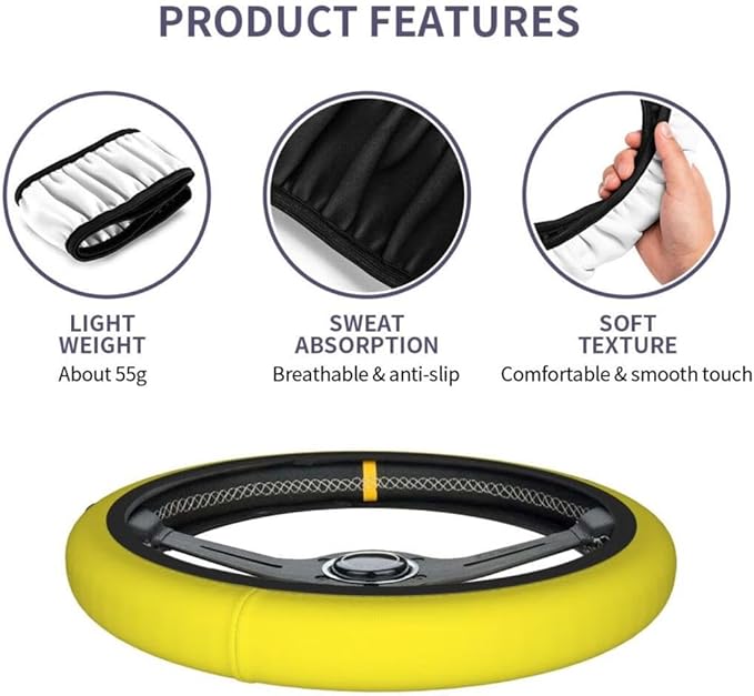 Elastic Stretch Steering Wheel Cover,Warm in Winter and Cool in Summer, Car Universal 15 inch, Microfiber Breathable Ice Silk, Anti-Slip, Odorless, Easy Carry,Yellow