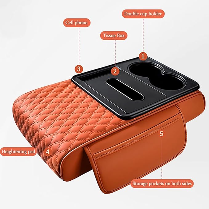 Car Center Console Cover for Jeep Wagoneer Wrangler Grand Cherokee Grand Commander,Multifunctional Auto Armrest Cushion Pad Armrest Middle Console Cover Interior Accessories,Orange